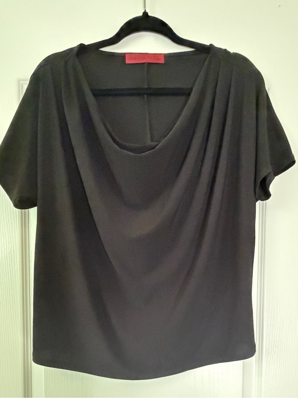 Women's Black Draped Neck Short Sleeve Blouse Size Large